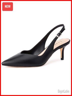Lizeth Women's Slingback Kitten Heels Pointed Toe Faux Leather Dress Pumps
